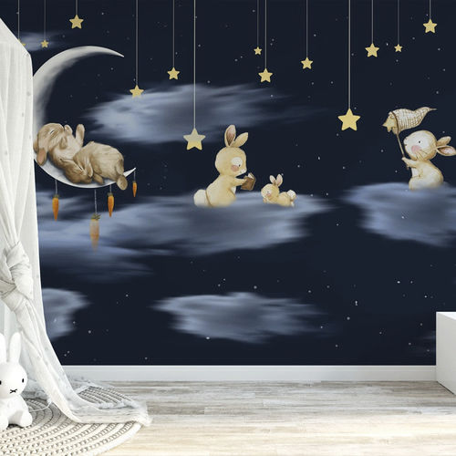 Papier peint contemporain - nuit étoilé lune - MuralConcept - en textile non-tissé / panoramique / multicolore