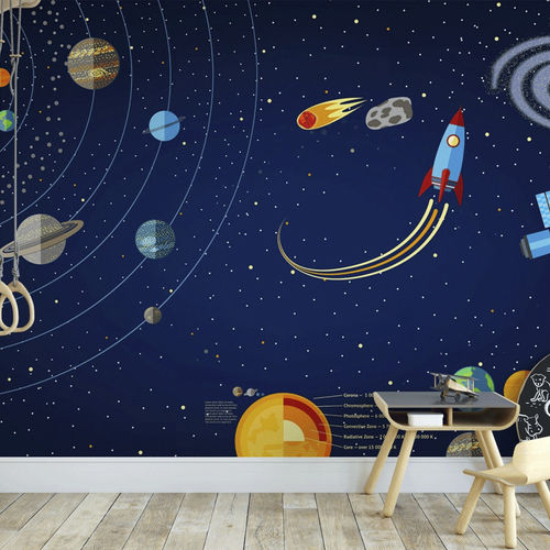 Papier peint contemporain - astronaute univers galaxy - MuralConcept - en textile non-tissé / panoramique / multicolore