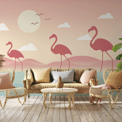 Papier peint pour chambre d'enfant - tropical flamant rose - MuralConcept - contemporain / en textile non-tissé / panoramique