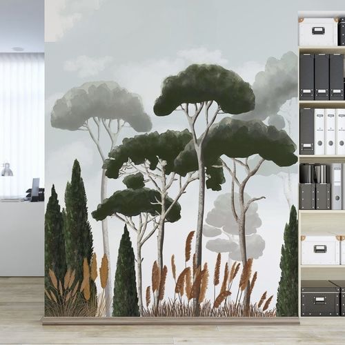 Papier peint contemporain - cyprès pins & herbes de la pampa - MuralConcept - en textile non-tissé / à motif nature / panoramique