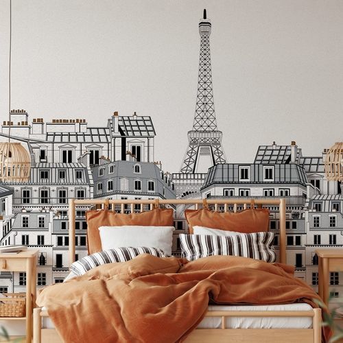 Papier peint contemporain - Français les toits Parisiens - MuralConcept - en textile non-tissé / panoramique / gris