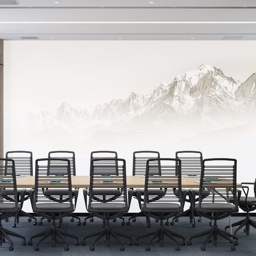 Papier peint contemporain - Mont Blanc dans la brume - MuralConcept - en textile non-tissé / panoramique / blanc