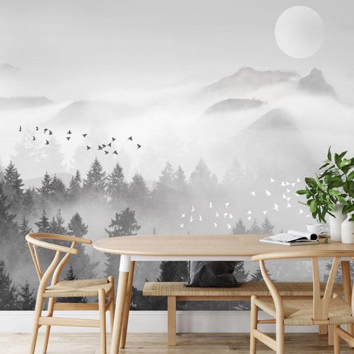 Papier peint contemporain - brume mystique mountain - MuralConcept - en textile non-tissé / panoramique / gris