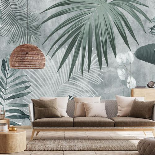 Papier peint contemporain - Biophilic Jungle Monochrome - MuralConcept - en textile non-tissé / à motif nature / gris