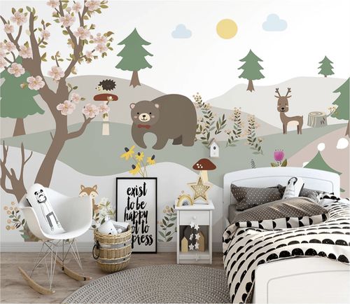 Papier peint contemporain - ours forêt - MuralConcept - en textile non-tissé / motif pour enfant / multicolore