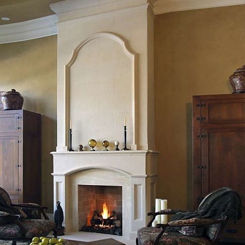 Manteau de cheminée contemporain - ANAEL  - Tartaruga Design Inc - en pierre / blanc