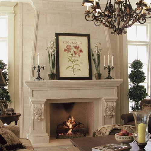 Manteau de cheminée classique - ANTHONY IGNATIUS - OVERMANTEL - Tartaruga Design Inc - en pierre / blanc