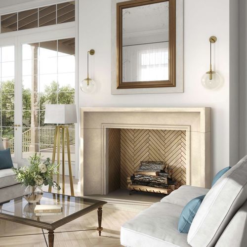 Manteau de cheminée contemporain - AVANTI - Tartaruga Design Inc - en pierre / blanc