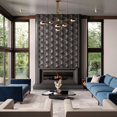 Trumeau de cheminée contemporain - AVANTI - 3D OVERMANTEL - Tartaruga Design Inc - en pierre