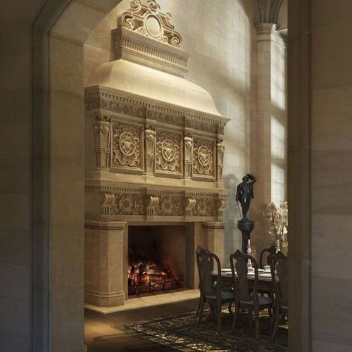 Trumeau de cheminée classique - DEVON  - Tartaruga Design Inc - en pierre / blanc