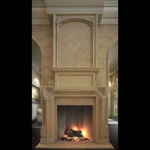 Habillage de cheminée classique - ENGLISH REGENCY – BROKEN PEDIMENT - Tartaruga Design Inc - en pierre / blanc
