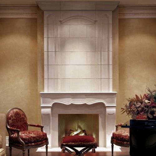 Trumeau de cheminée contemporain - FRENCH PROVINCIAL – OVERMANTEL - Tartaruga Design Inc - en pierre / blanc