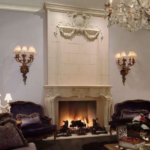 Trumeau de cheminée Louis XV - GRAND ROCOCO – OVERMANTEL - Tartaruga Design Inc - en pierre / blanc