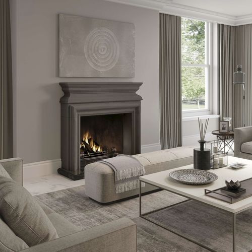 Manteau de cheminée contemporain - MEREWORTH  - Tartaruga Design Inc - en pierre / blanc