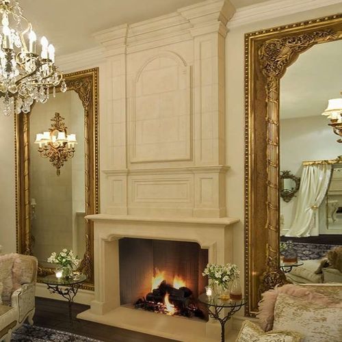 Trumeau de cheminée classique - TRIZAY – SECONDARY PEDIMENT/OVERMANTEL - Tartaruga Design Inc - en pierre / blanc