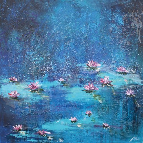 Tableau décoratif acrylique - NENUFARES AZULES - OHORIGINAL BUSINESS SL - mixte / peint à la main / paysage