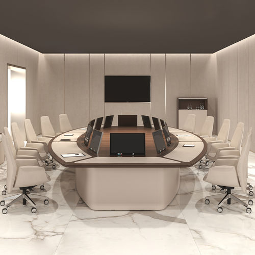 Table de réunion contemporaine - COUTURE - Turadi - en placage de bois / en métal brossé / en métal poli