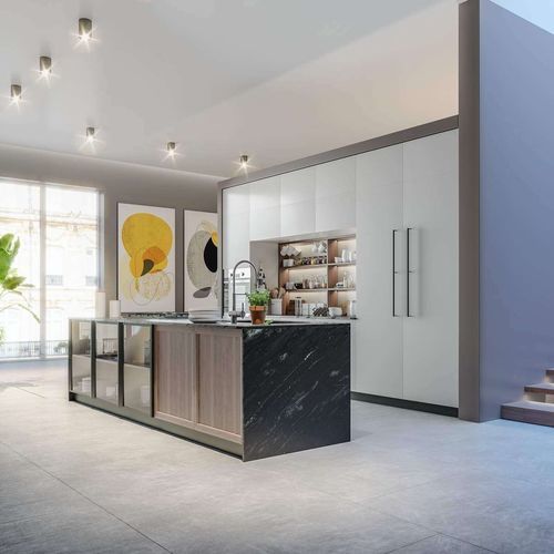 Cuisine contemporaine - ESSENZA - CIESSE CUCINE SRL - en contreplaqué / en pierre / avec îlot