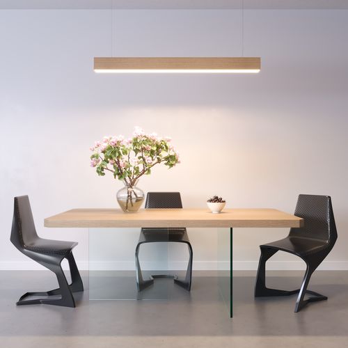 Table contemporaine - AIR - FIP PORTE - en chêne / en stratifié / avec piètement en verre trempé