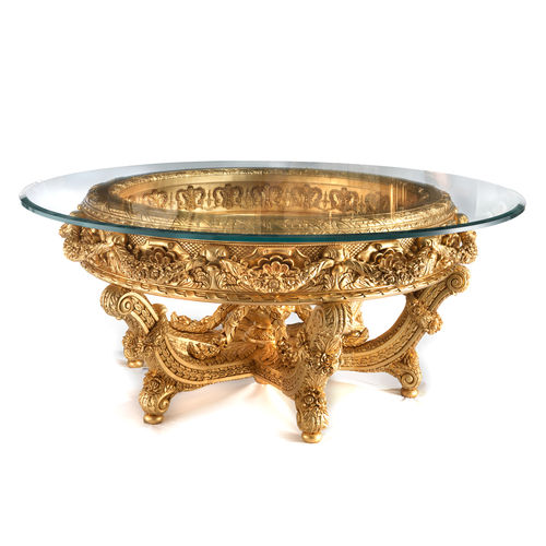 Table de style - F182 - Francesco Molon - en verre / avec piètement en bois / ronde