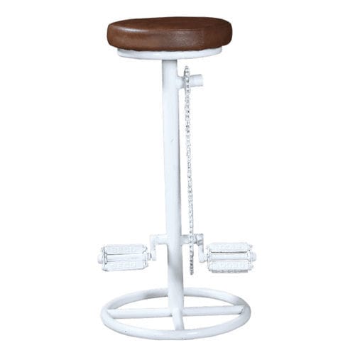 Tabouret de bar vintage - PEDALBOARD  - GrandDécor - en simili cuir / avec piètement en acier laqué / piètement central