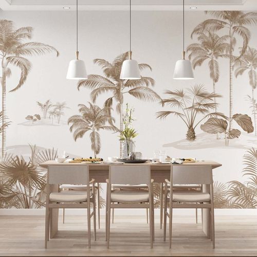 Papier peint design minimaliste - OASIS EXOTIQUE MONOCHROME - Kam et Leon - en textile non-tissé / en vinyle / motif animal
