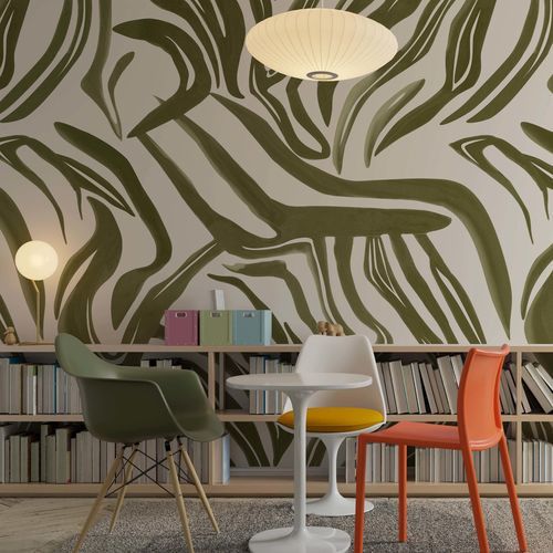 Papier peint contemporain - V&Eacute;G&Eacute;TALE OLIVE - Kam et Leon - en textile non-tissé / en vinyle / à motif nature