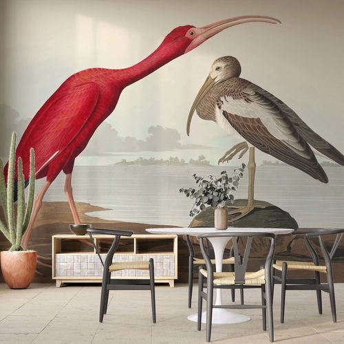 Papier peint contemporain - SCARLET IBIS - Kam et Leon - en textile non-tissé / en vinyle / motif animal