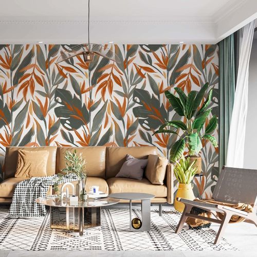 Papier peint contemporain - FEUILLAGE SOLAIRE - Kam et Leon - en textile non-tissé / en vinyle / à motif floral