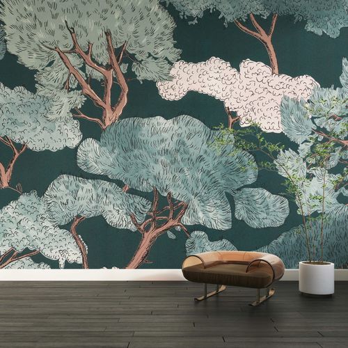 Papier peint contemporain - FOR&Ecirc;T STYLIS&Eacute;E - Kam et Leon - en textile non-tissé / en vinyle / à motif nature