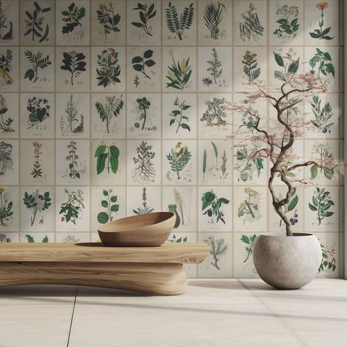 Papier peint design biophilique - HERBIER - Kam et Leon - en textile non-tissé / en vinyle / à motif floral