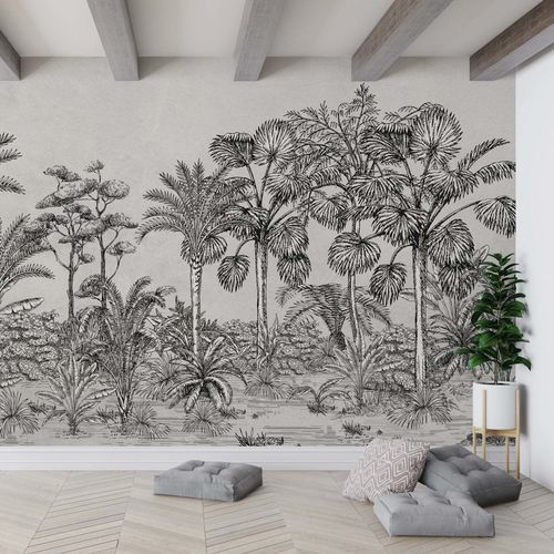Papier peint contemporain - JUNGLE &Eacute;L&Eacute;GANTE - Kam et Leon - en textile non-tissé / en vinyle / motif animal