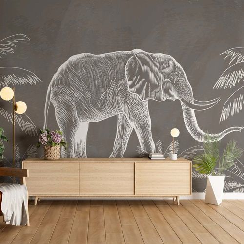 Papier peint contemporain - ÉLÉPHANT ROYAL - Kam et Leon - en carton / en vinyle / à rayures