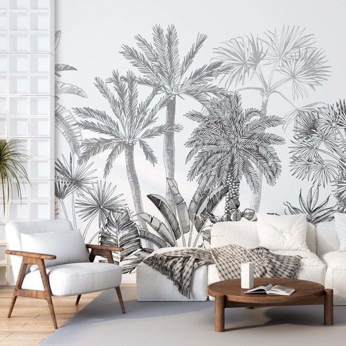 Papier peint design minimaliste - FOR&Ecirc;T TROPICALE - Kam et Leon - en textile non-tissé / en vinyle / motif animal