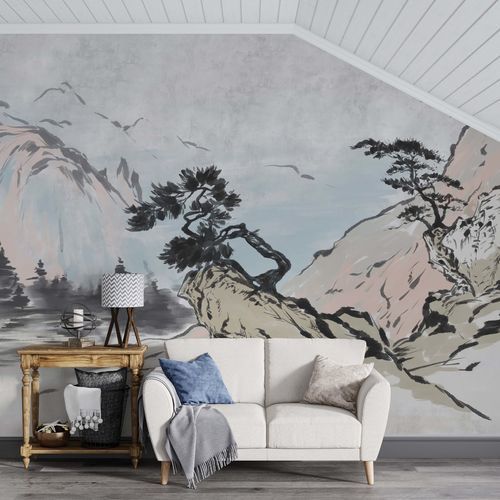 Papier peint oriental - PAYSAGE ESPRIT ZEN - Kam et Leon - en textile non-tissé / en vinyle / à motif nature