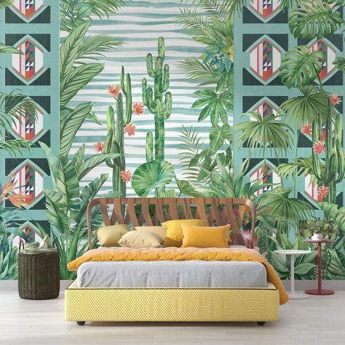 Papier peint contemporain - URBAN JUNGLE ÉVASION TROPICALE - Kam et Leon - en vinyle / en PVC / à motif nature