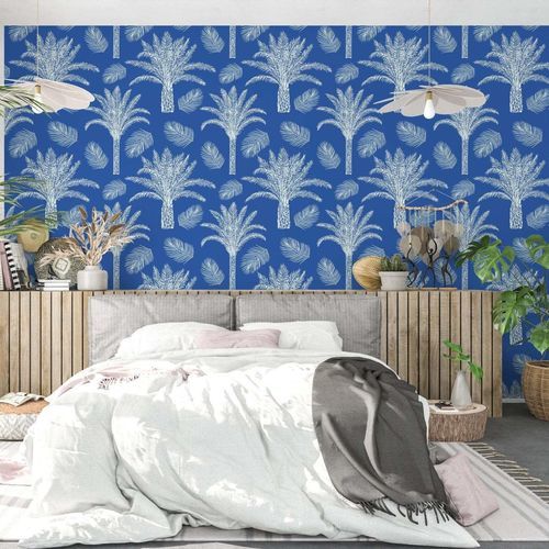 Papier peint contemporain - OASIS BLEU - Kam et Leon - en textile non-tissé / en vinyle / à motif nature
