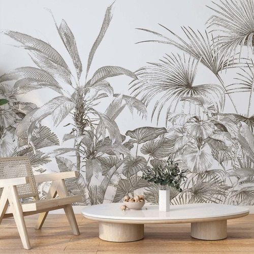 Papier peint contemporain - FOR&Ecirc;T TROPICALE VINTAGE - Kam et Leon - en textile non-tissé / en vinyle / à motif nature