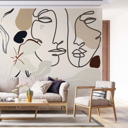 Papier peint contemporain - VISAGES ABSTRAITS - Kam et Leon - en textile non-tissé / en vinyle / motif abstrait
