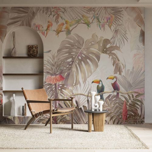 Papier peint design biophilique - JUNGLE TROPICALE EXOTIQUE - Kam et Leon - en textile non-tissé / en vinyle / motif animal