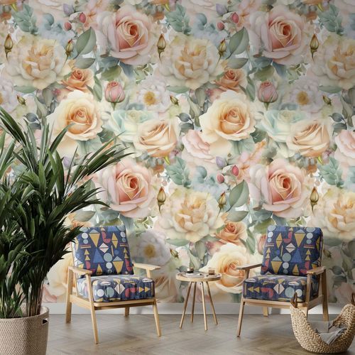 Papier peint contemporain - DOUCEUR PO&Eacute;TIQUE - Kam et Leon - en textile non-tissé / en vinyle / à motif floral
