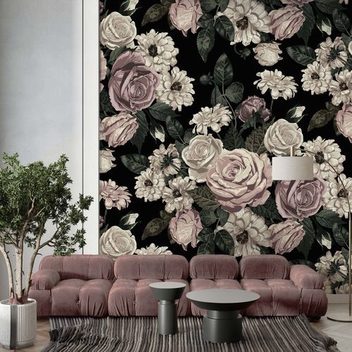 Papier peint contemporain - ROSES ROMANTIQUES - Kam et Leon - en carton / en vinyle / en PVC