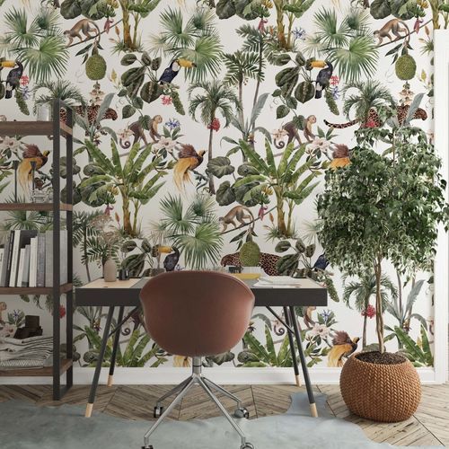 Papier peint design biophilique - JUNGLE SAUVAGE - Kam et Leon - en textile non-tissé / en vinyle / motif animal