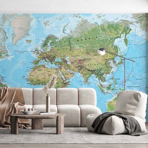 Papier peint contemporain - CARTE DU MONDE CLASSIQUE - Kam et Leon - en textile non-tissé / en vinyle / carte