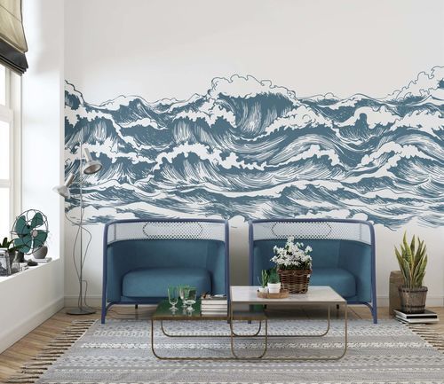 Papier peint contemporain - VAGUES ONDOYANTES - Kam et Leon - en textile non-tissé / en vinyle / motif à vagues