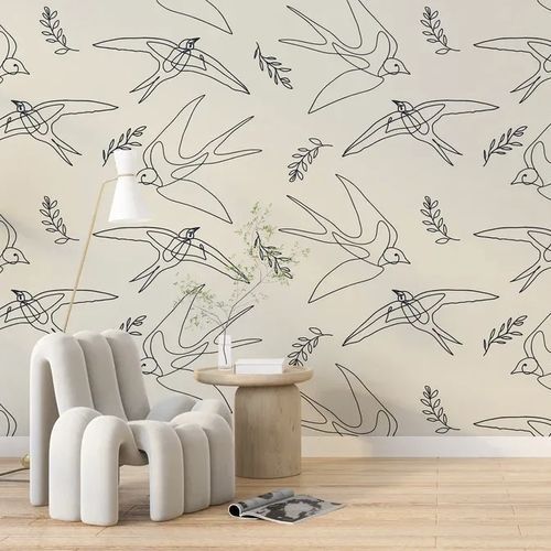 Papier peint contemporain - HIRONDELLES - Kam et Leon - à motif animalier / aspect papier peint / blanc