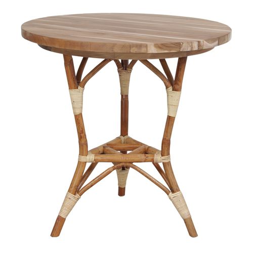 Table à manger contemporaine - PARADISE - MisterWils - en teck / avec piètement en rotin / ronde