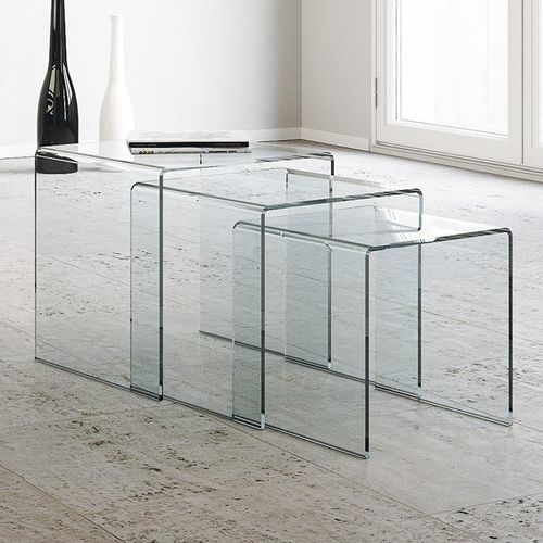 Table d'appoint contemporaine - Nest - Itamoby - en verre bombé / avec piètement en verre / carrée