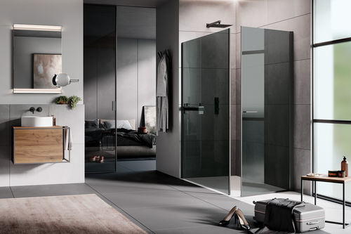 Paroi de douche battante - OPEN - SAMO - d'angle / en verre trempé / en verre satiné