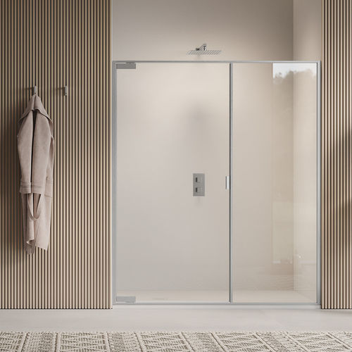 Paroi de douche battante - PIVOT HINGED DOOR ON INLINE FIXED PANEL B1740 - SAMO - rectangulaire / en niche / en verre trempé